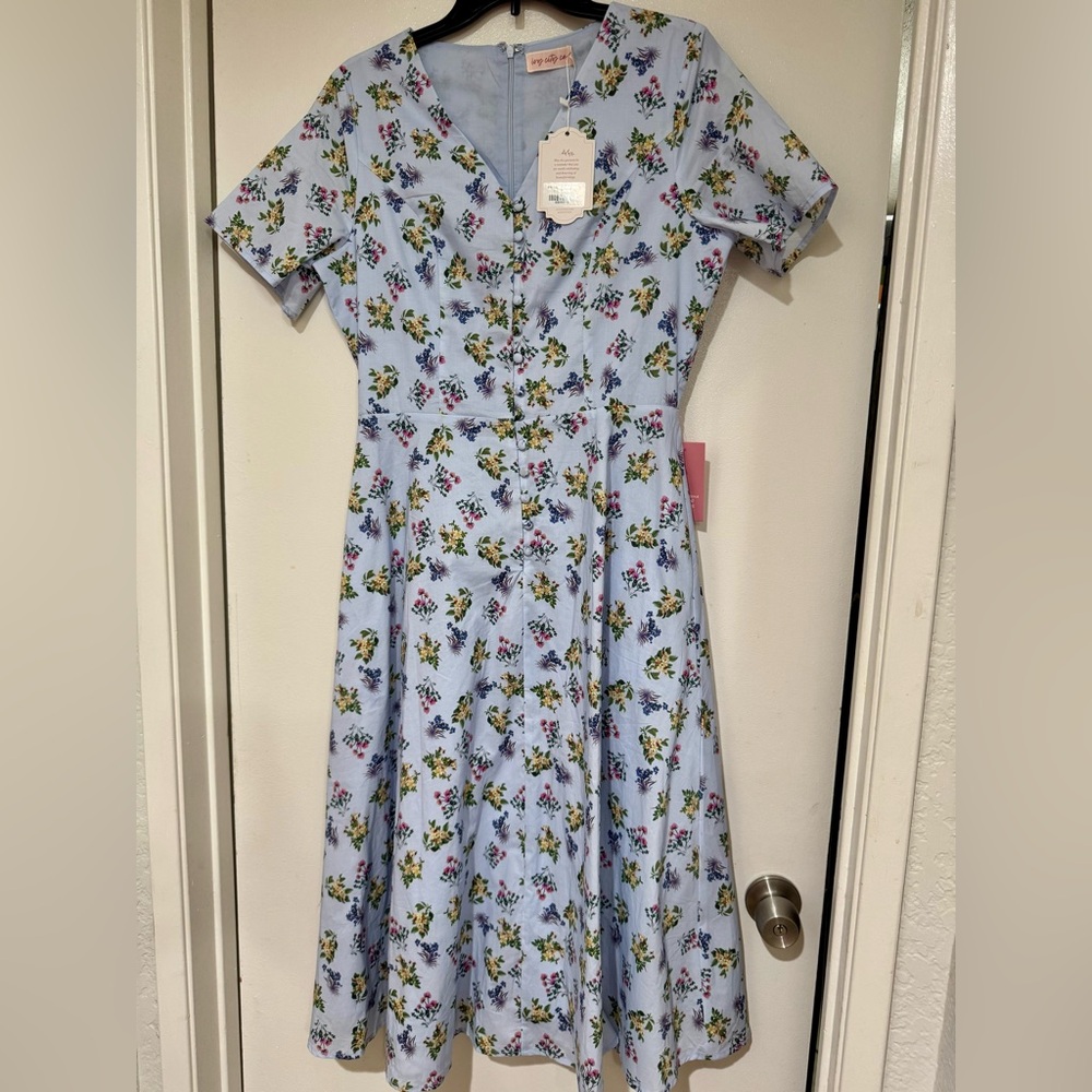 Ivy City co Floral Blue Midi Dress NWT